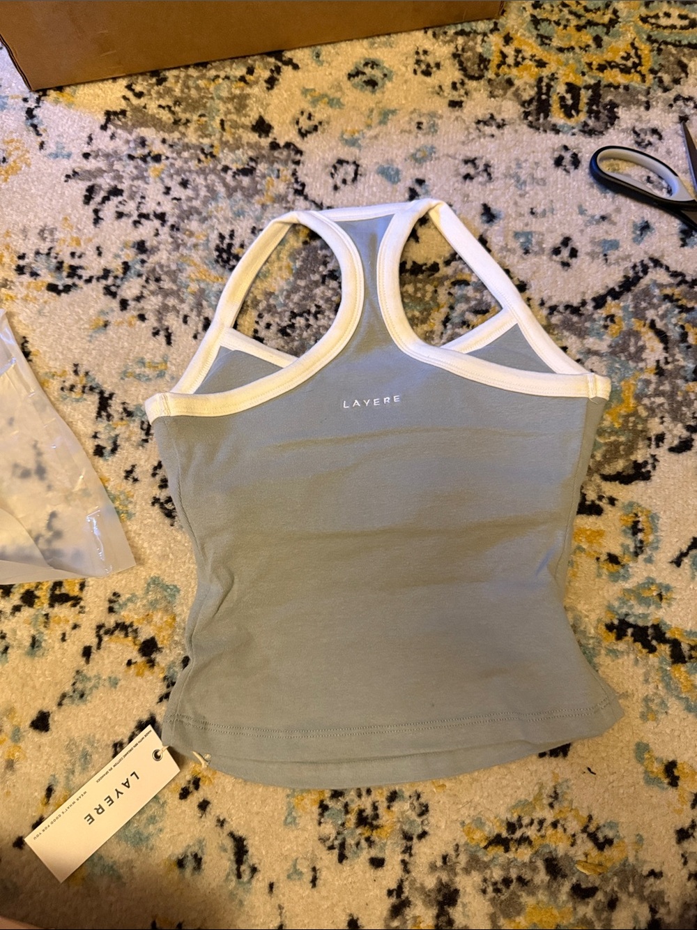 Layere organic cotton piped tank with built-in bra in powder blue - Picture 4 of 6
